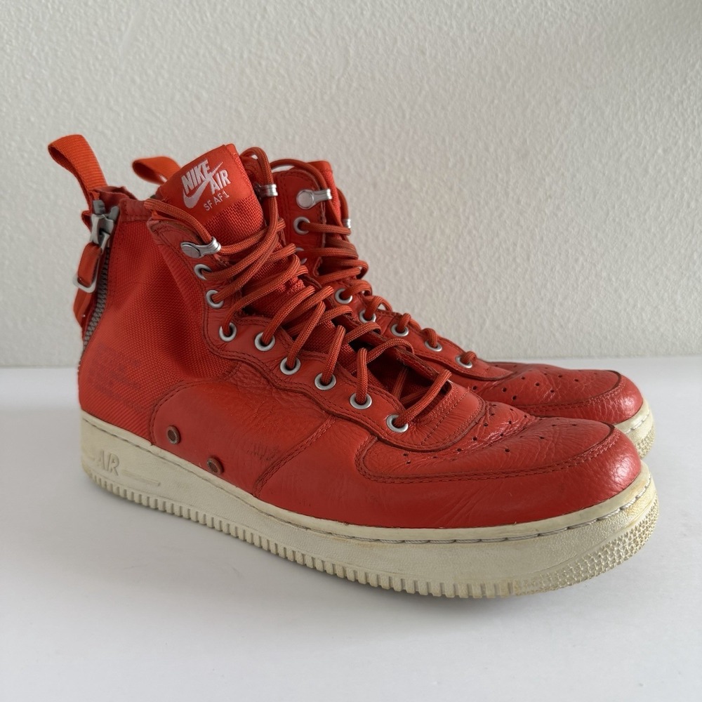 Nike SF Air Force 1 Shoes Men's 11.5 Team‎ Orange White Leather Mid Top Sneakers
